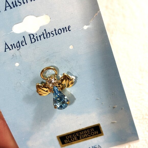Blue Zircon and rhinestone Guardian Angel Pendant Tie Tack Pin Vtg NWOT - Picture 5 of 6